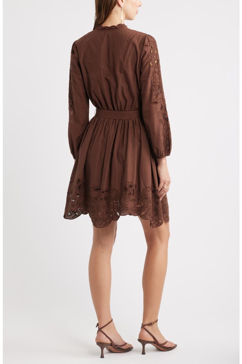 Embroidered Long Sleeve Tie Waist Minidress