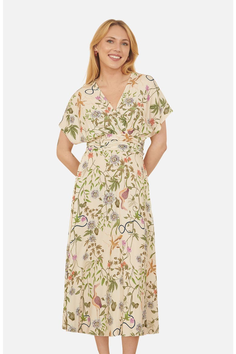 Short Sleeve V-Neck Ruched Midi Dress