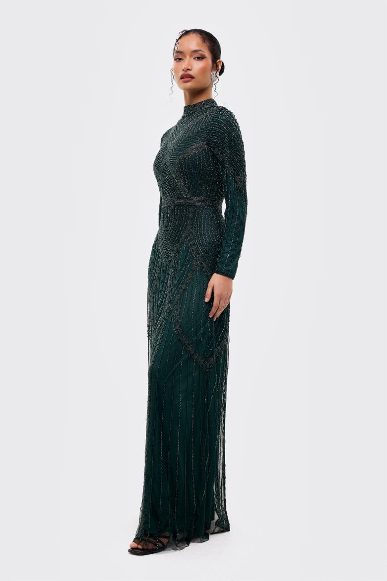 Modest Abstract Embellished Sequin Maxi Dress