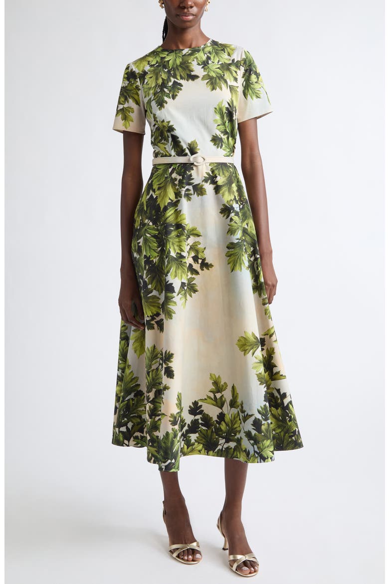 Maple Leaves Cotton Stretch Poplin Midi Dress