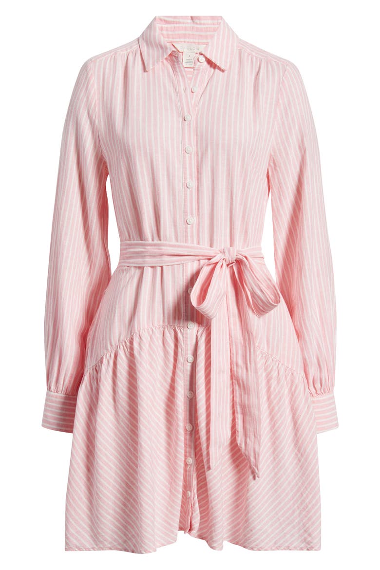 Long Sleeve Linen Blend Mini Shirtdress