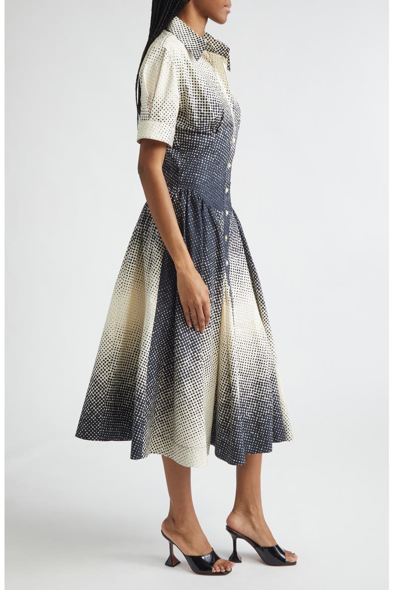 Halftone Dot Cotton Midi Shirtdress