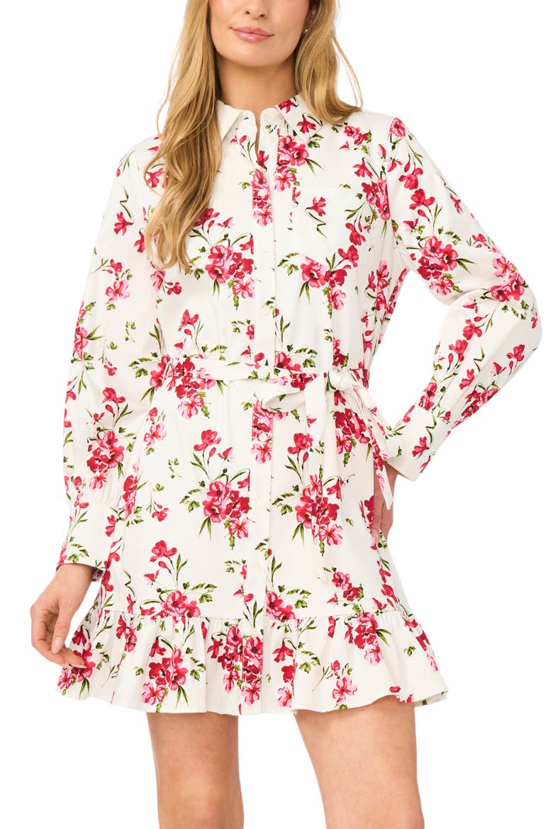 Ruffle Floral Print Tie Waist Dress