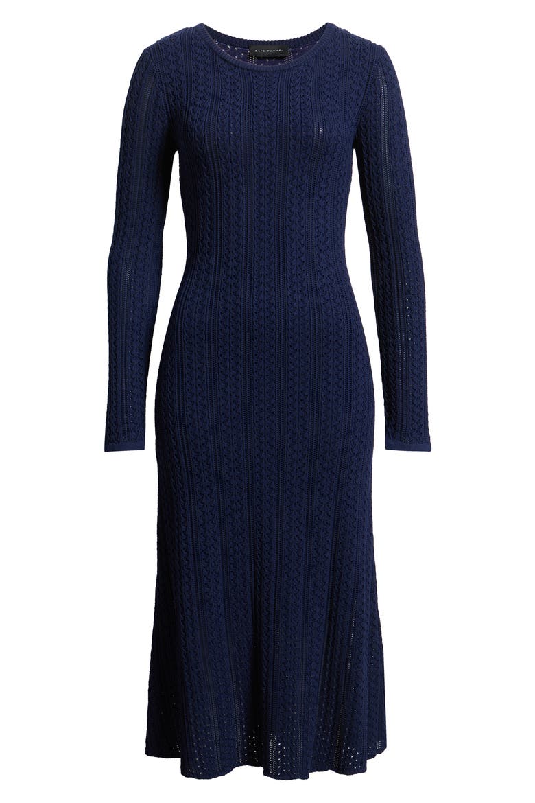 The Julietta Long Sleeve Pointelle Midi Sweater Dress