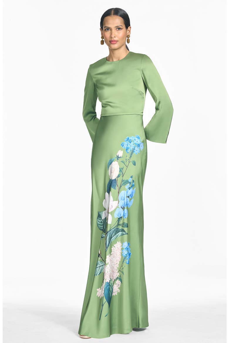 Alex Floral Long Sleeve Satin Crepe Gown