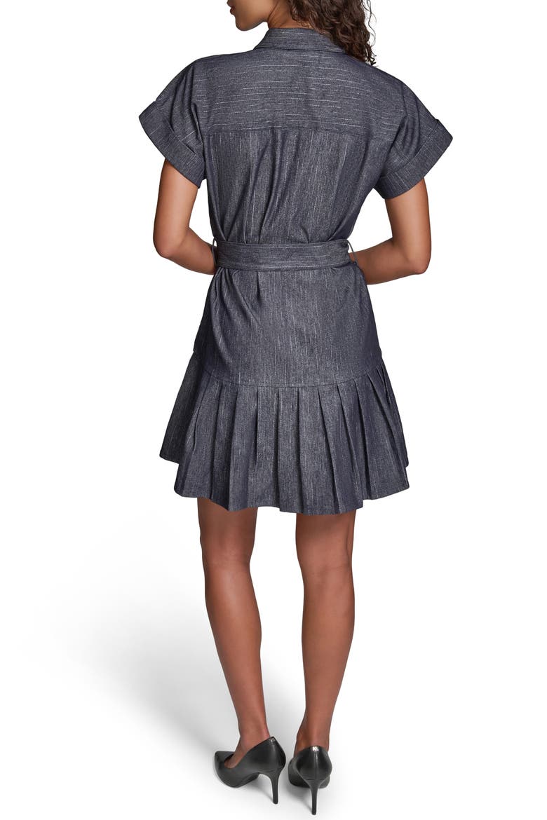 Pinstripe Tie Waist Denim Minidress
