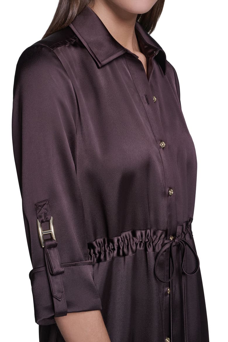 3/4 Sleeve Satin Shirt Dress