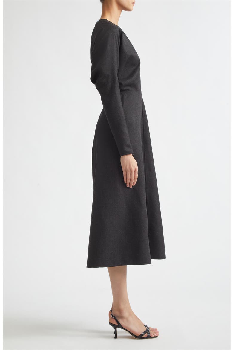 Dolman Long Sleeve Wool Twill Midi Dress