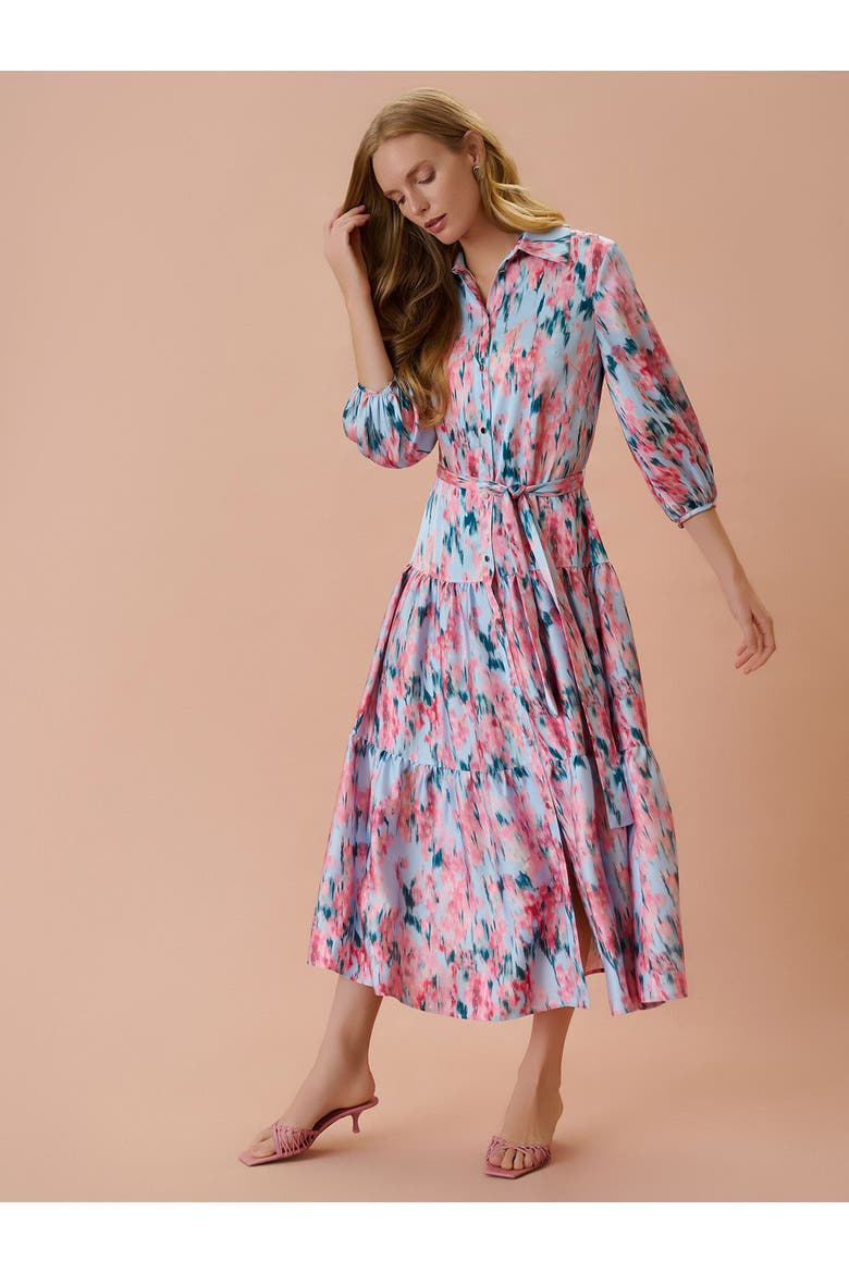 Printed Floral Crepe de Chine Tiered Maxi Dress