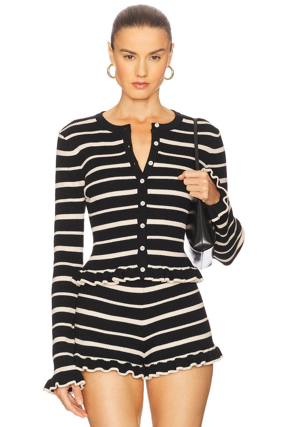 SEVEN WONDERS Donna Long Sleeve Top in Black & Cream - Image 1