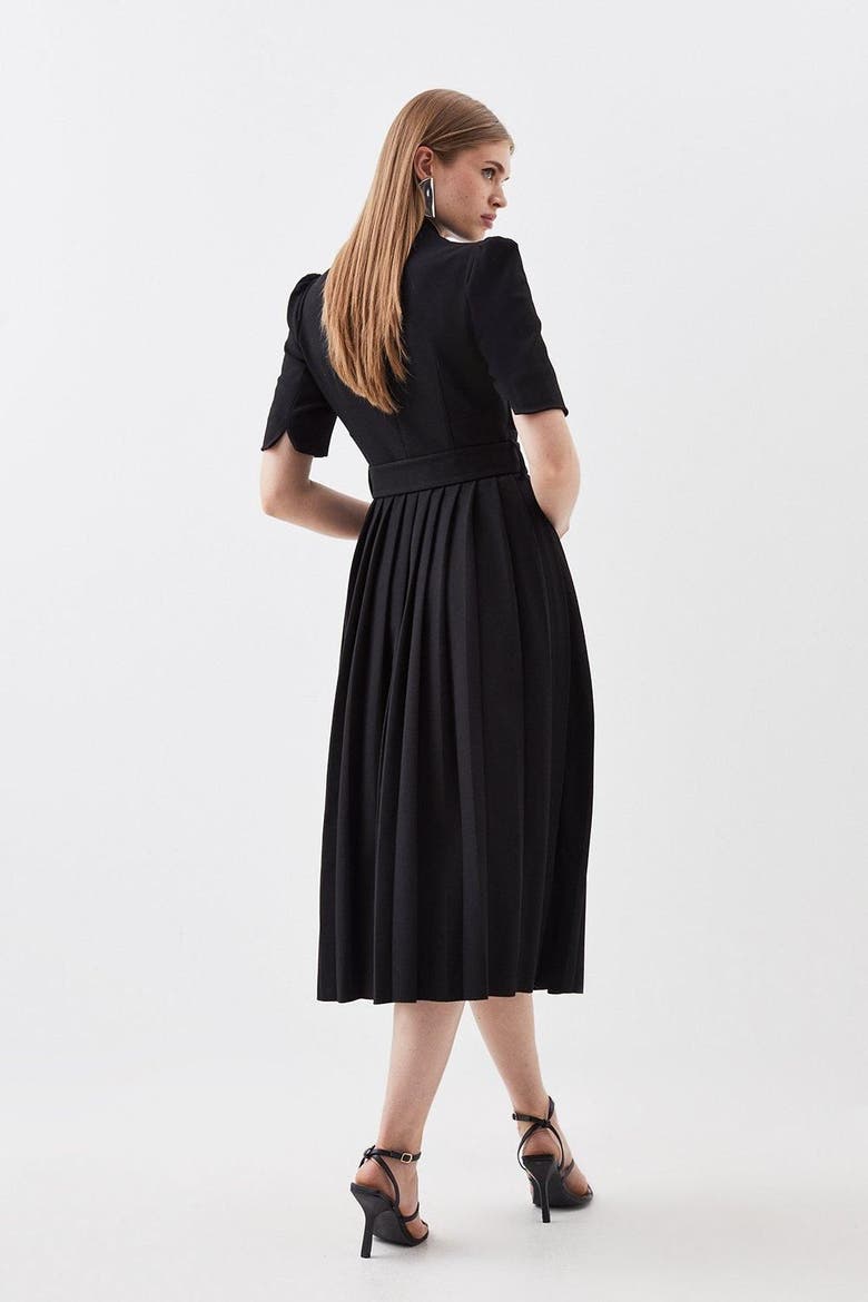Structured Crepe Belted Midi Dress