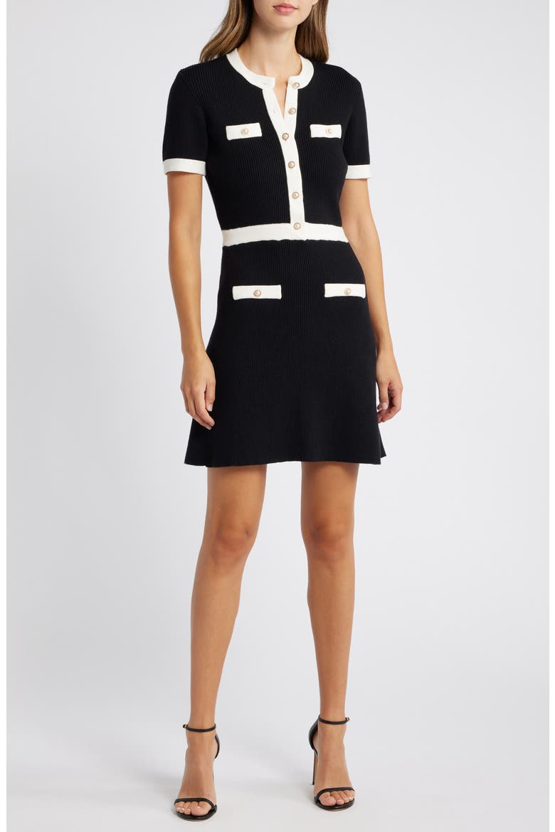 Contrast Button Rib Minidress