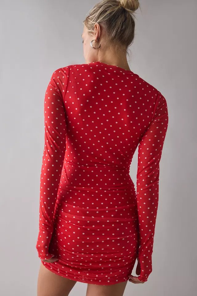 AFRM Mirza Risky Micro Dot Long Sleeve Ruched Mesh Mini Dress - Image 4