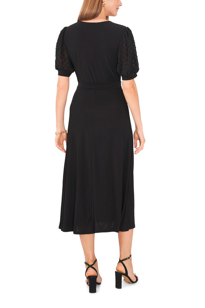 Clip Dot Sleeve Tie Waist Midi Dress