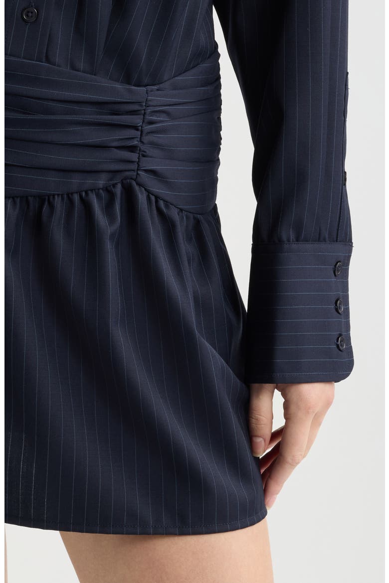 Pinstripe Long Sleeve Wool Blend Mini Shirtdress