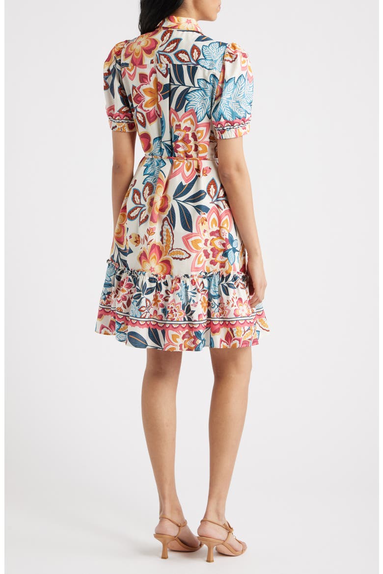 Print Puff Sleeve Ruffle Hem Shirtdress