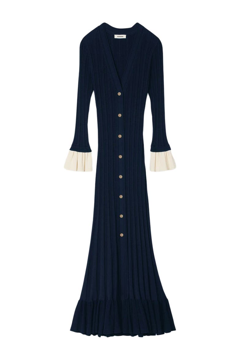 Two-tone knit midi dress