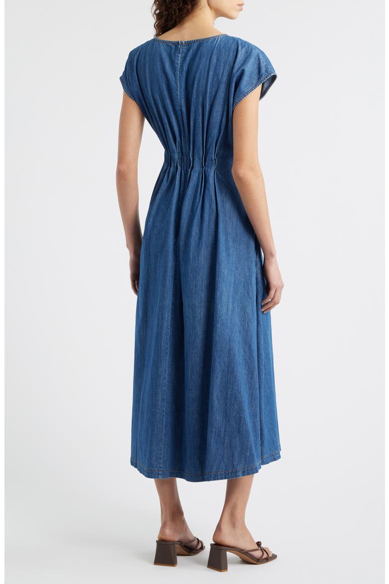 Pleat Detail Denim Midi Dress