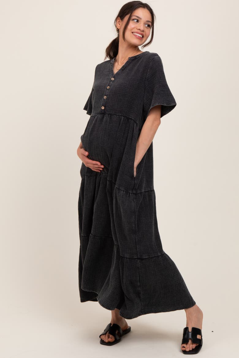 Button Front Tiered Maxi Dress