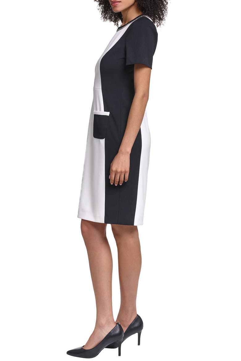Bead Detail Colorblock Scuba Crepe Sheath Dress