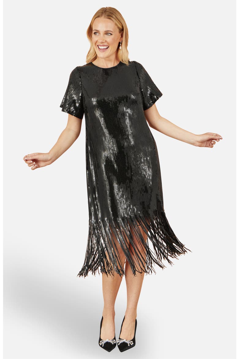 Sequin Tassels Hem Midi Tunic Dress