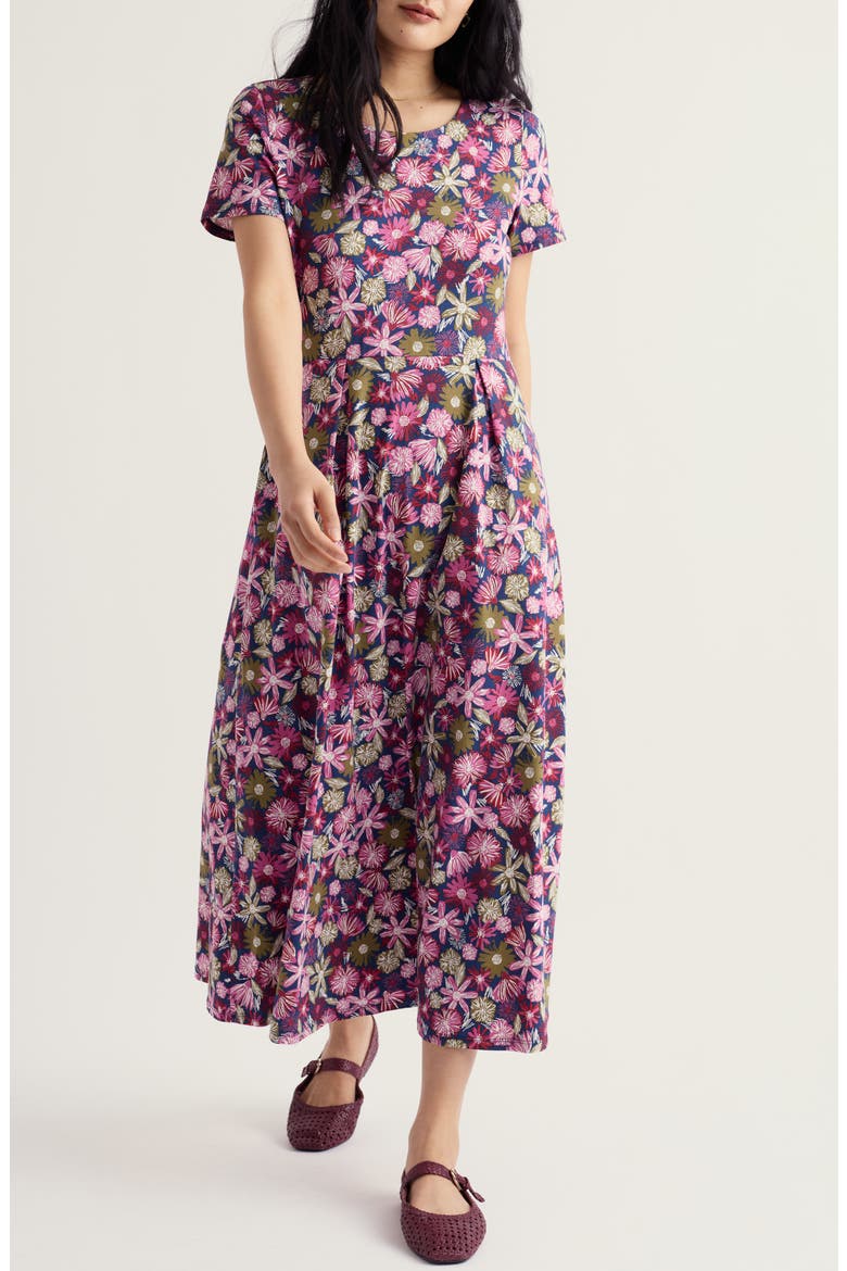 Veronica Floral Stretch Organic Cotton Midi Dress