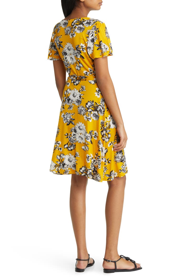 Floral Faux Wrap Knit Dress