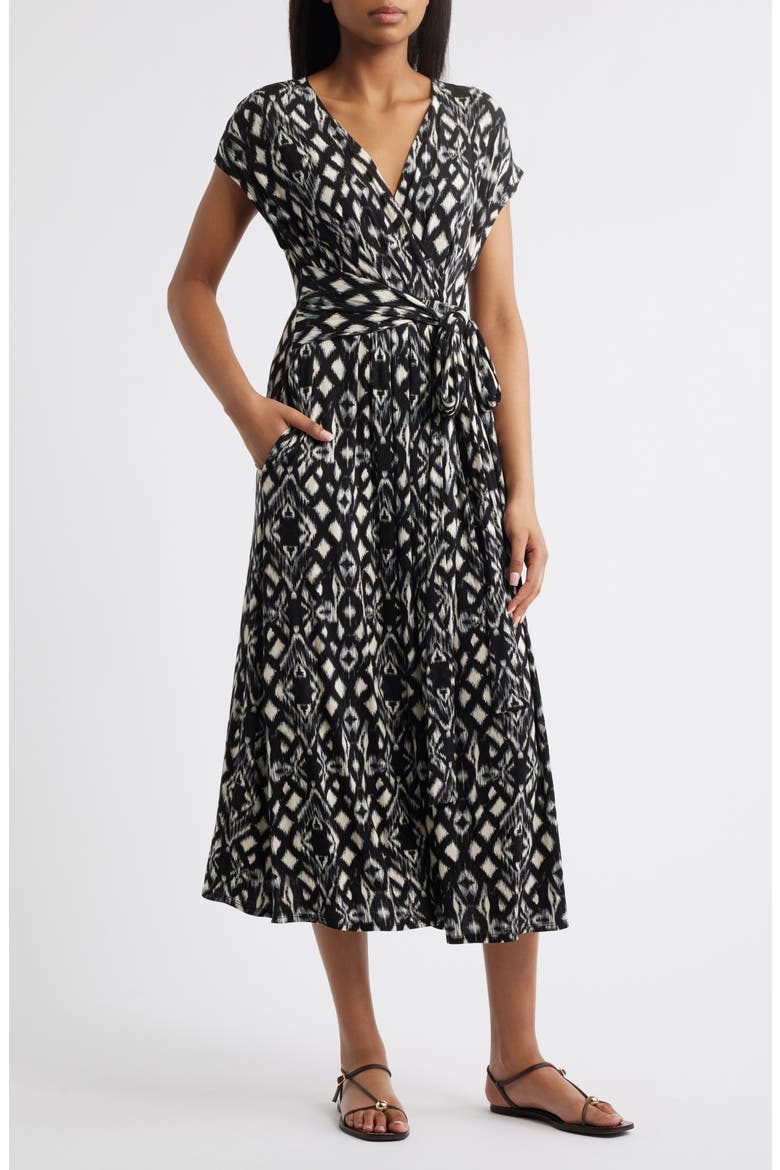 Geo Print Faux Wrap Midi Dress