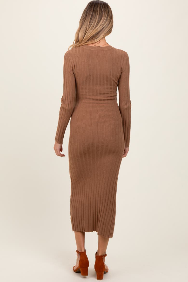 Ribbed Knit Fitted Midi Sweater Dress