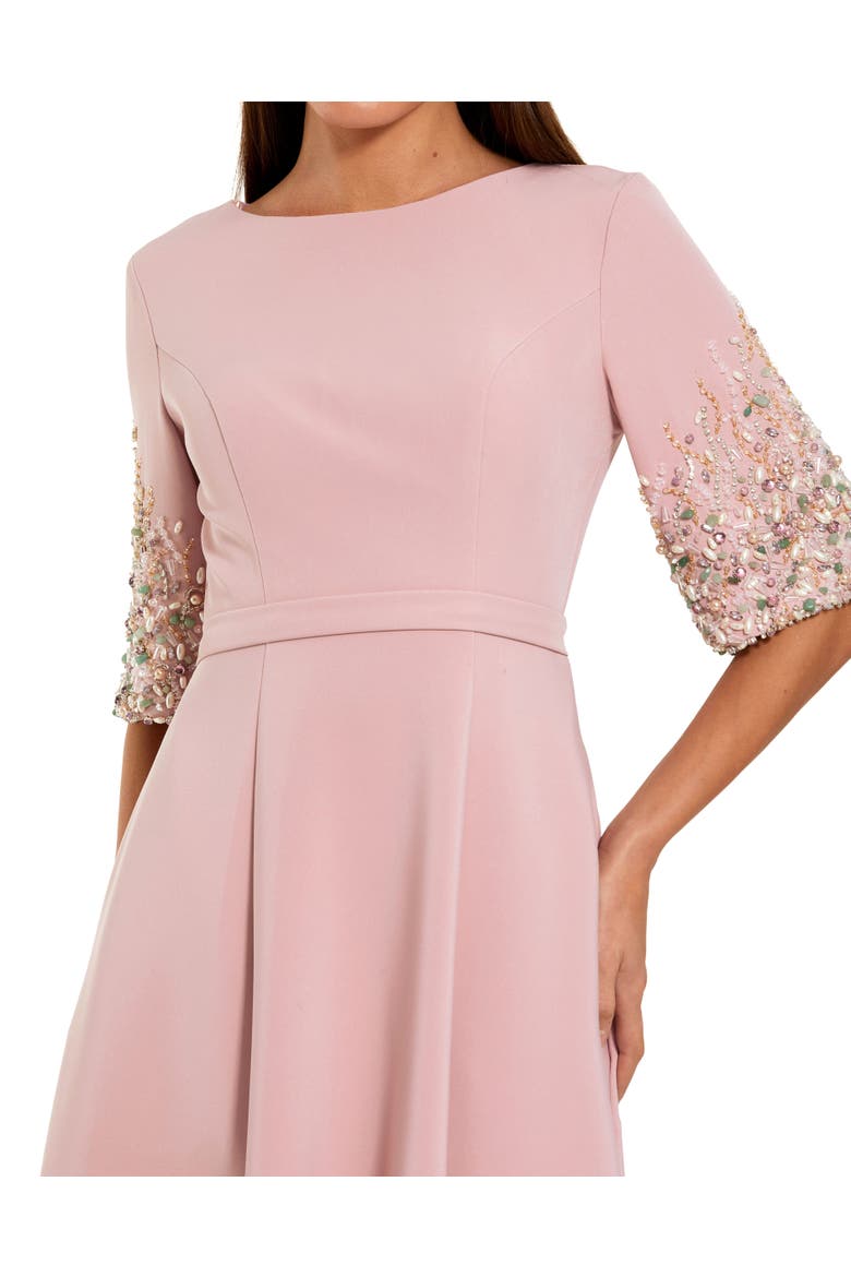 Women's 3/4 Sleeve Crepe Gown With Sleeve Embellishments