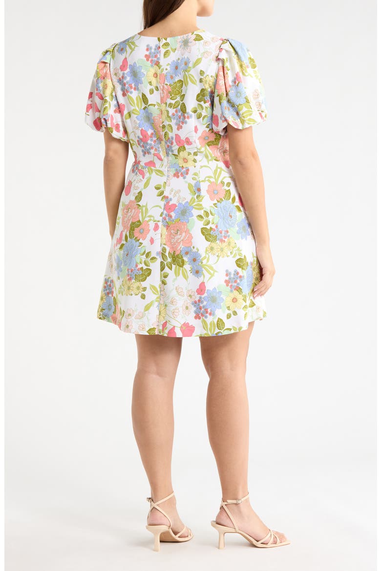 Floral Rosette Puff Sleeve Minidress