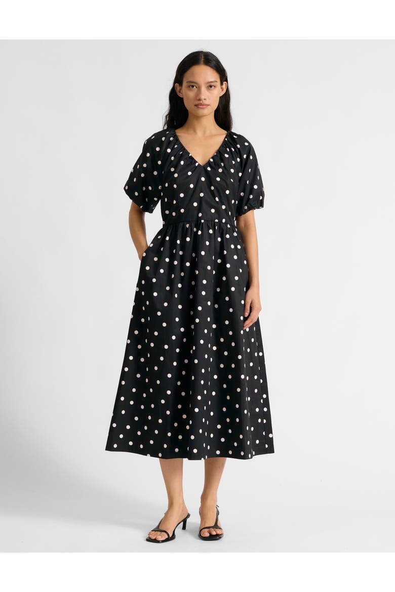 Large Spot V-Neck Midi Dress