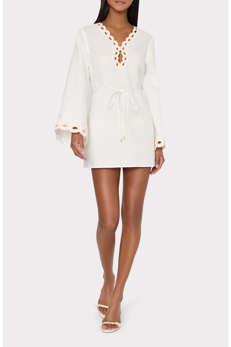 Embroidered Chain Long Sleeve Cotton & Lined Cover-Up Dress