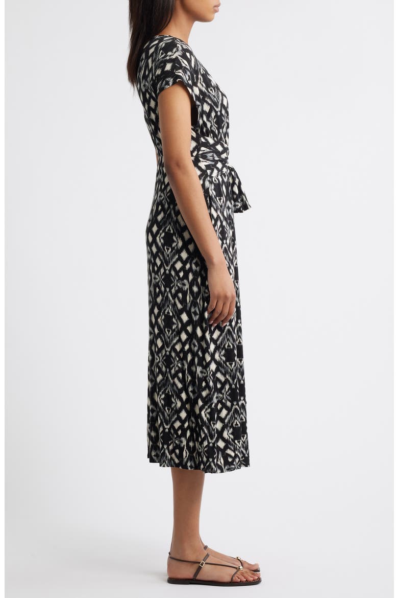 Geo Print Faux Wrap Midi Dress