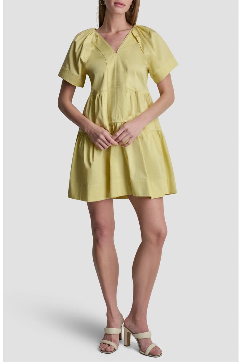 Topstitch Detail Stretch Cotton Tiered Minidress