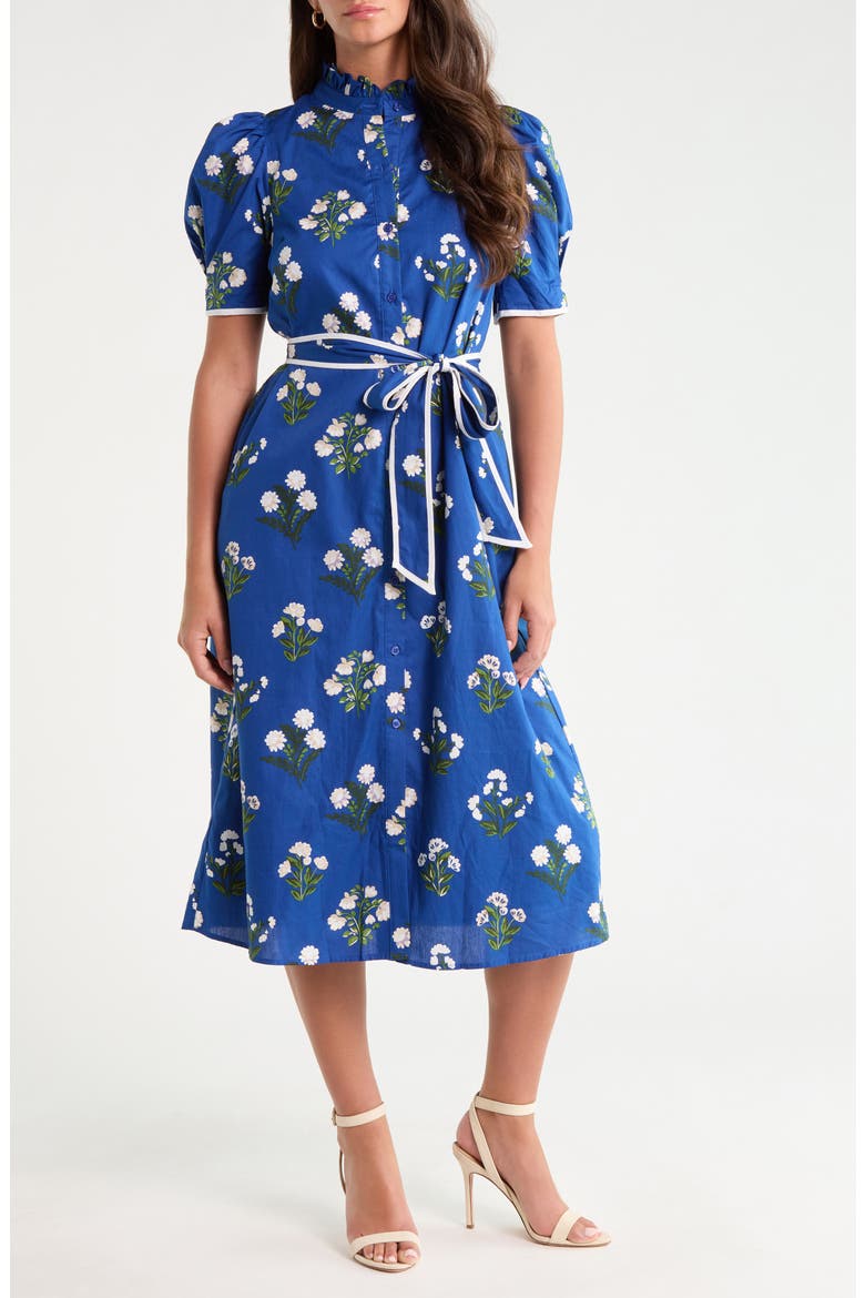 Gianny Puff Sleeve Tie Waist Midi Dress