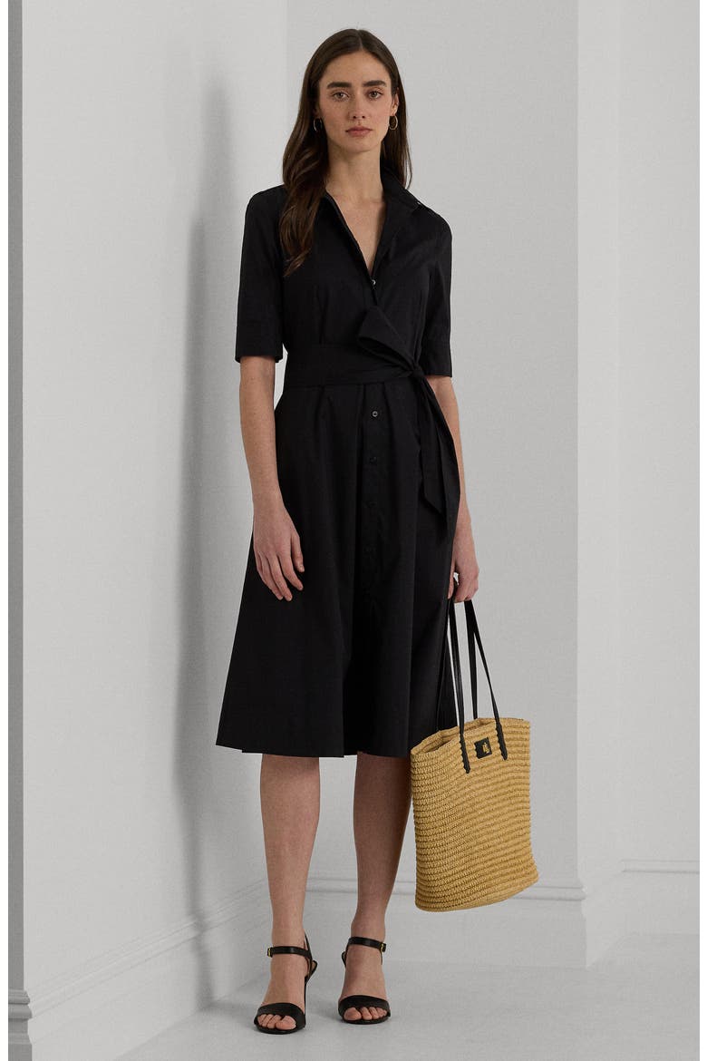 Belted Cotton Blend Shirtdress