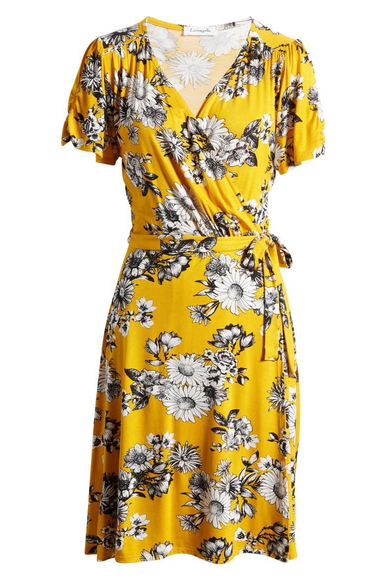 Floral Faux Wrap Knit Dress