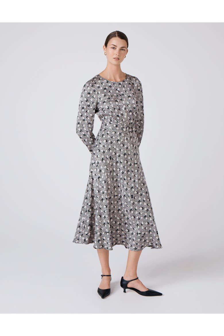 Sophia Floral Satin Midi Belted Dress