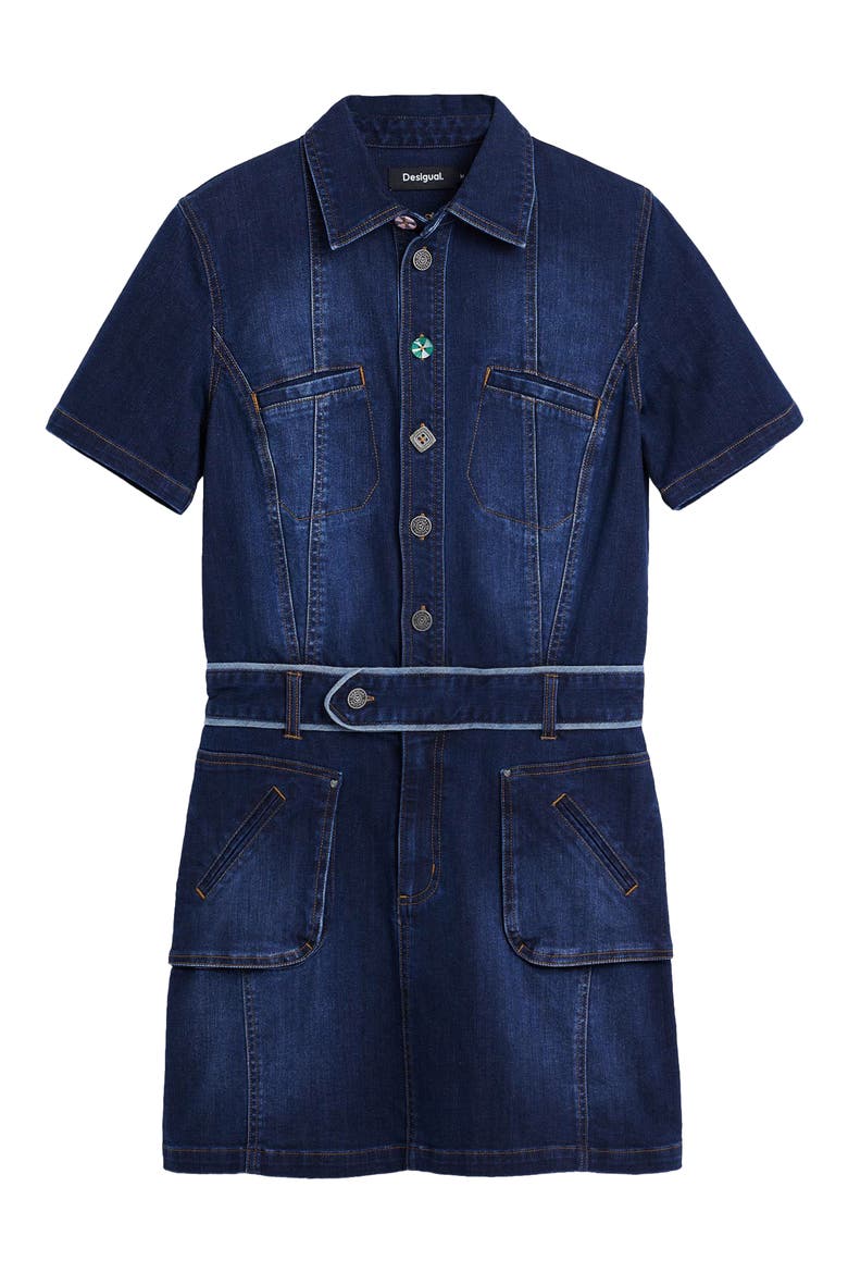 Belted Denim Mini Shirtdress