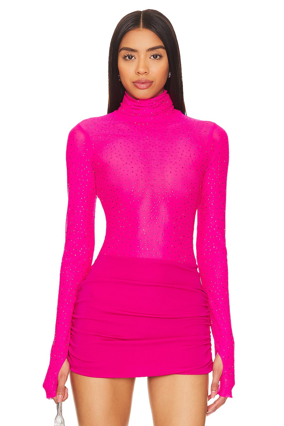 AFRM Milo Rhinestone Bodysuit in Glow Pink - Image 1