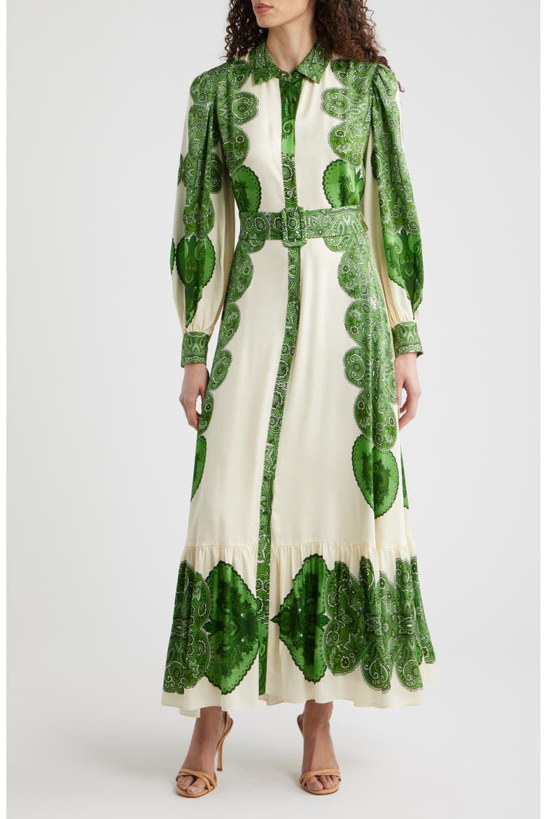 The Harley Regent Placed Paisley Long Sleeve Stretch Silk Maxi Shirtdress