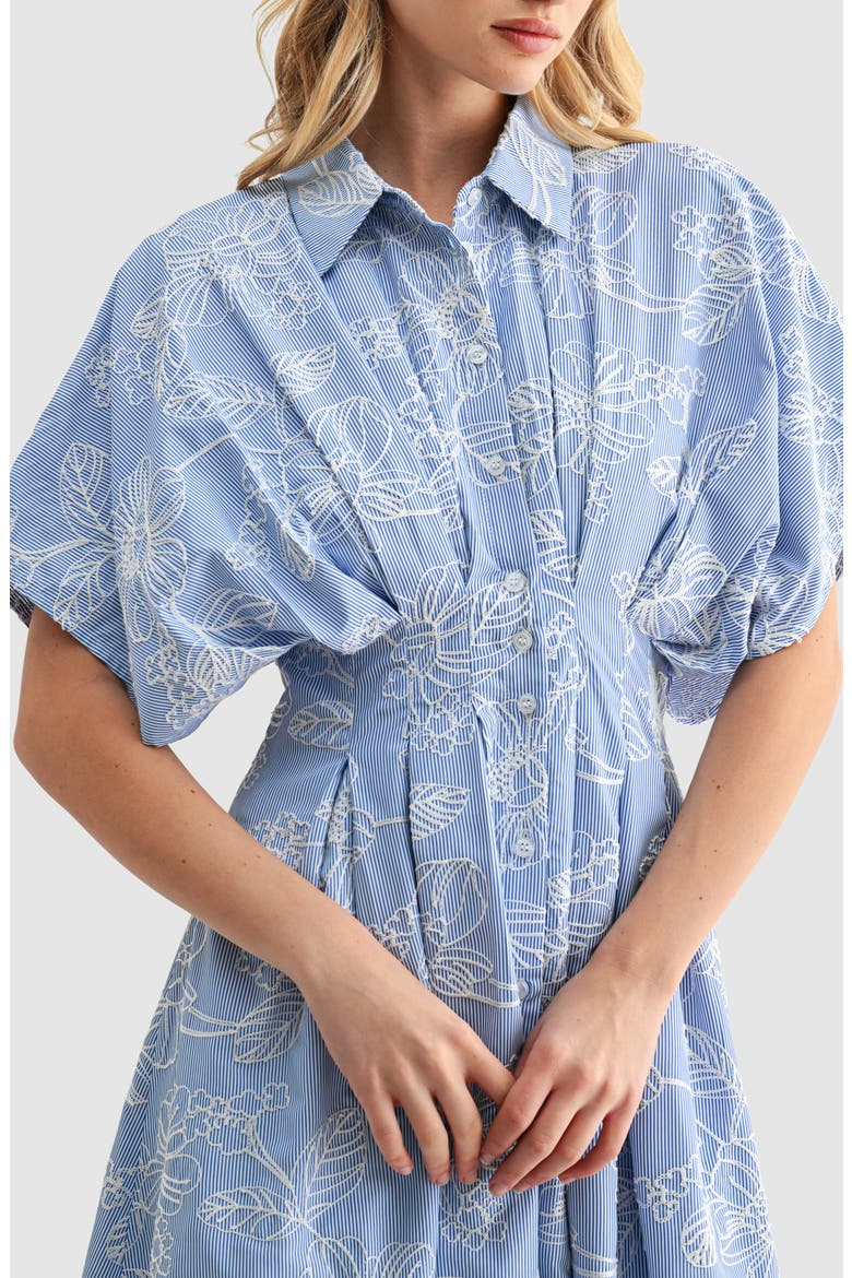 Embroidered Stripe Midi Shirtdress