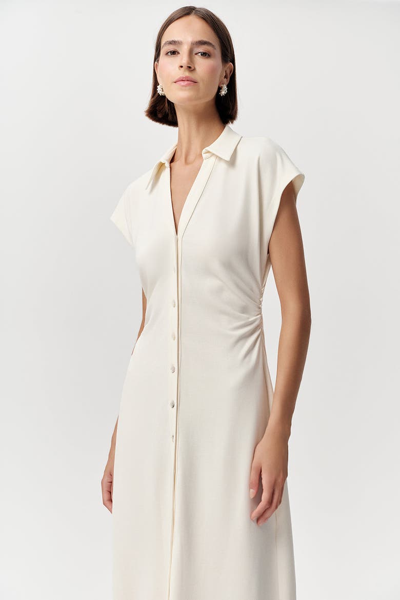 Ursula Collared Gathered Waist Knit Midi Dress