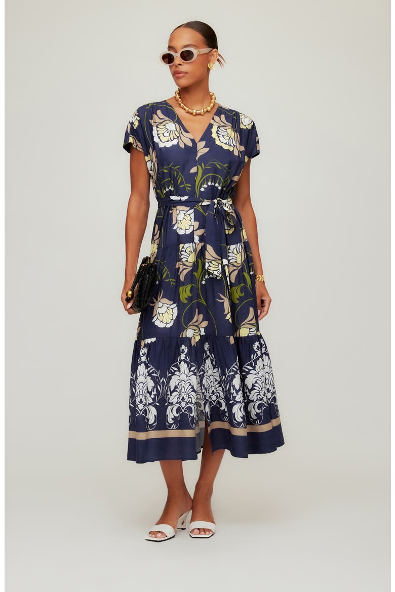Tiered Tie Waist Midi Dress