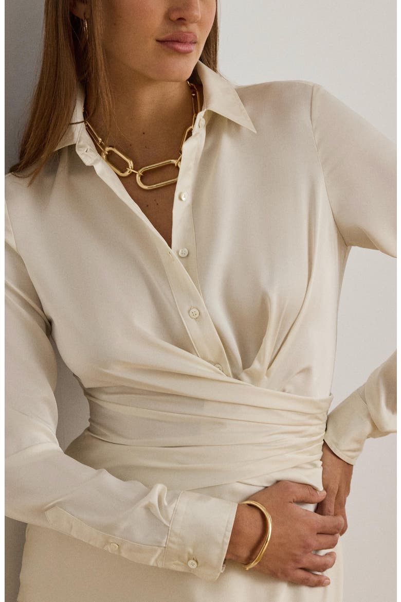 Featherweight Satin Charmeuse Shirtdress Gown