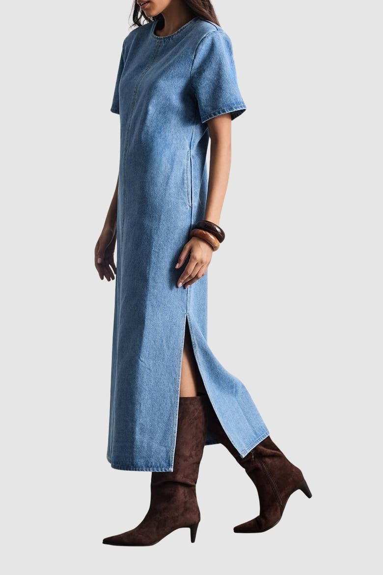 Denim Side Split Midi Dress