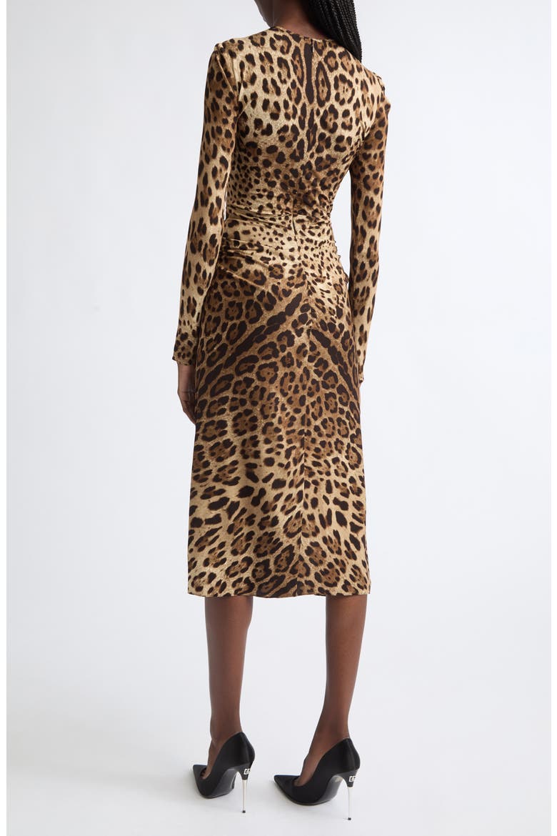 Leopard Print Long Sleeve Midi Dress