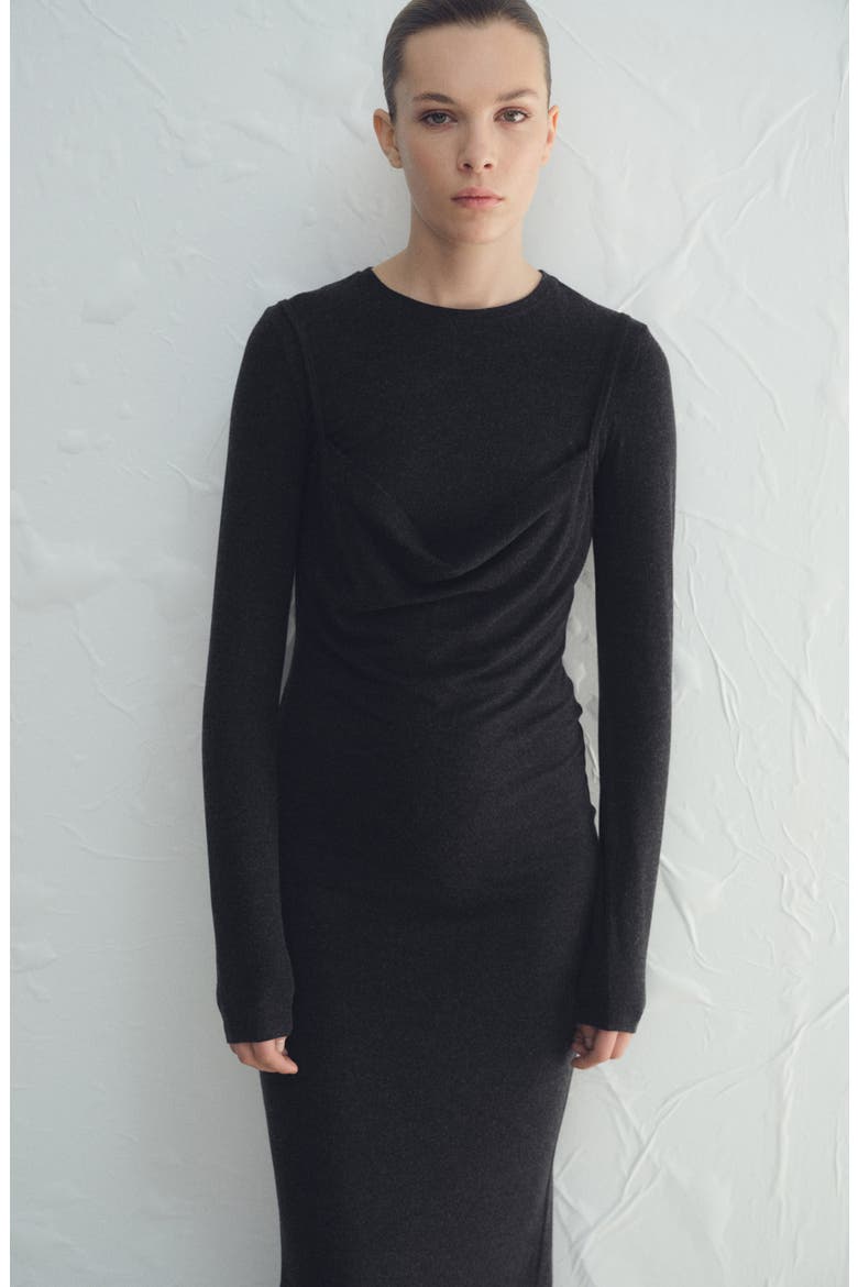 Drape Combined Long Sleeve Maxi Dress