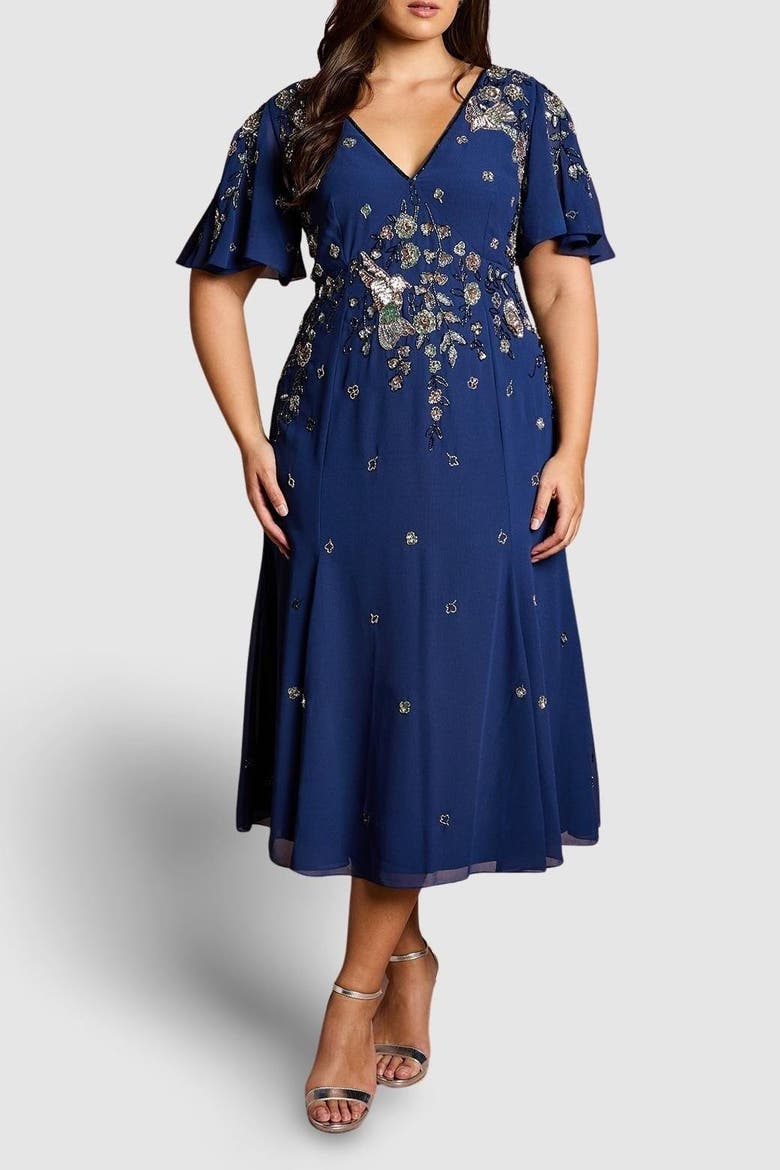 Plus Floral Embellished Midi Dress